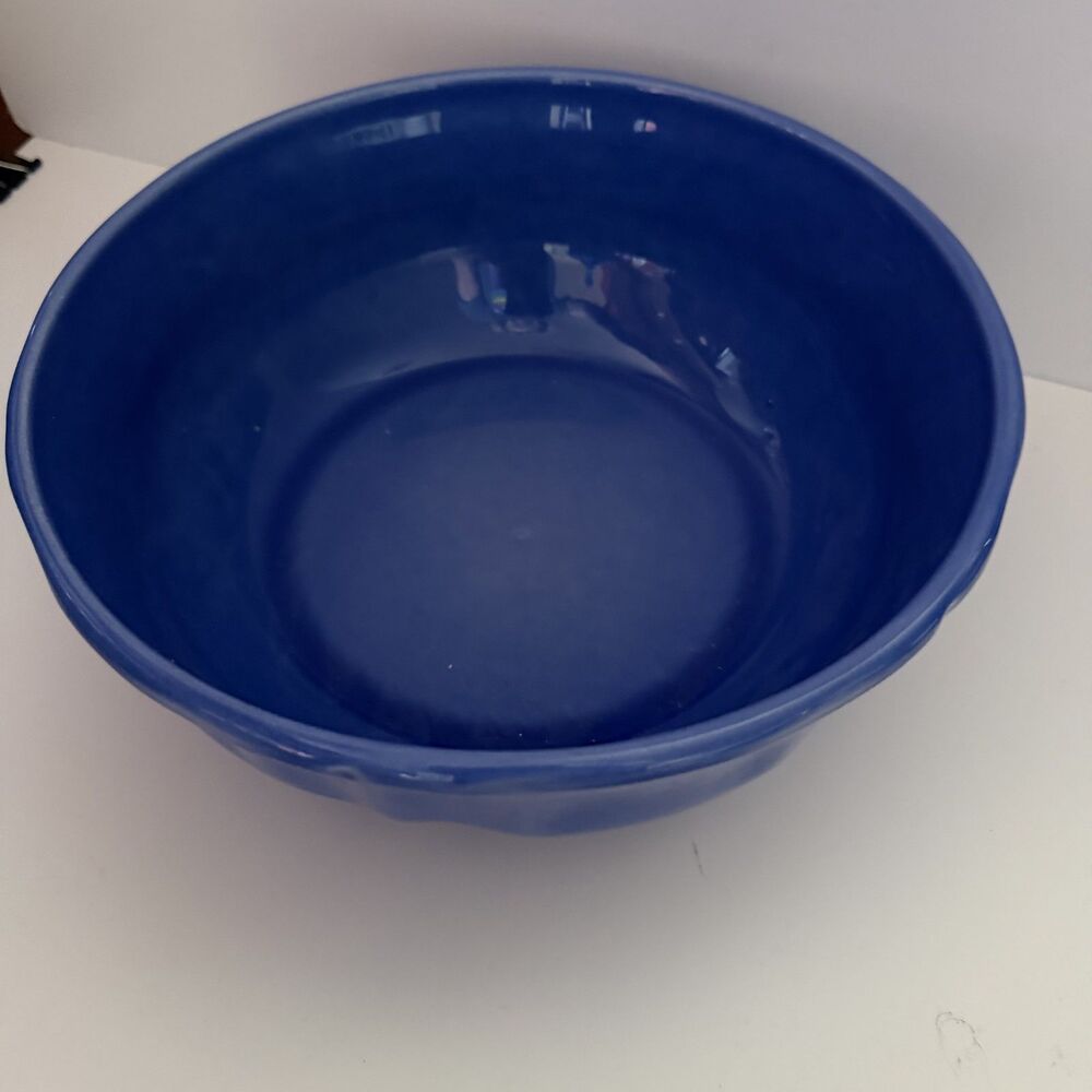 Vtg Varages Serving Bowl Made in France Large Pottery Ceramics Round Blue